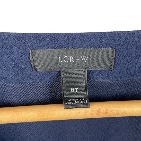 J. Crew | Navy Blue Faux Wrap Blouse V Neck and Side Zipper Size 8 Tall - Picture 7 of 10